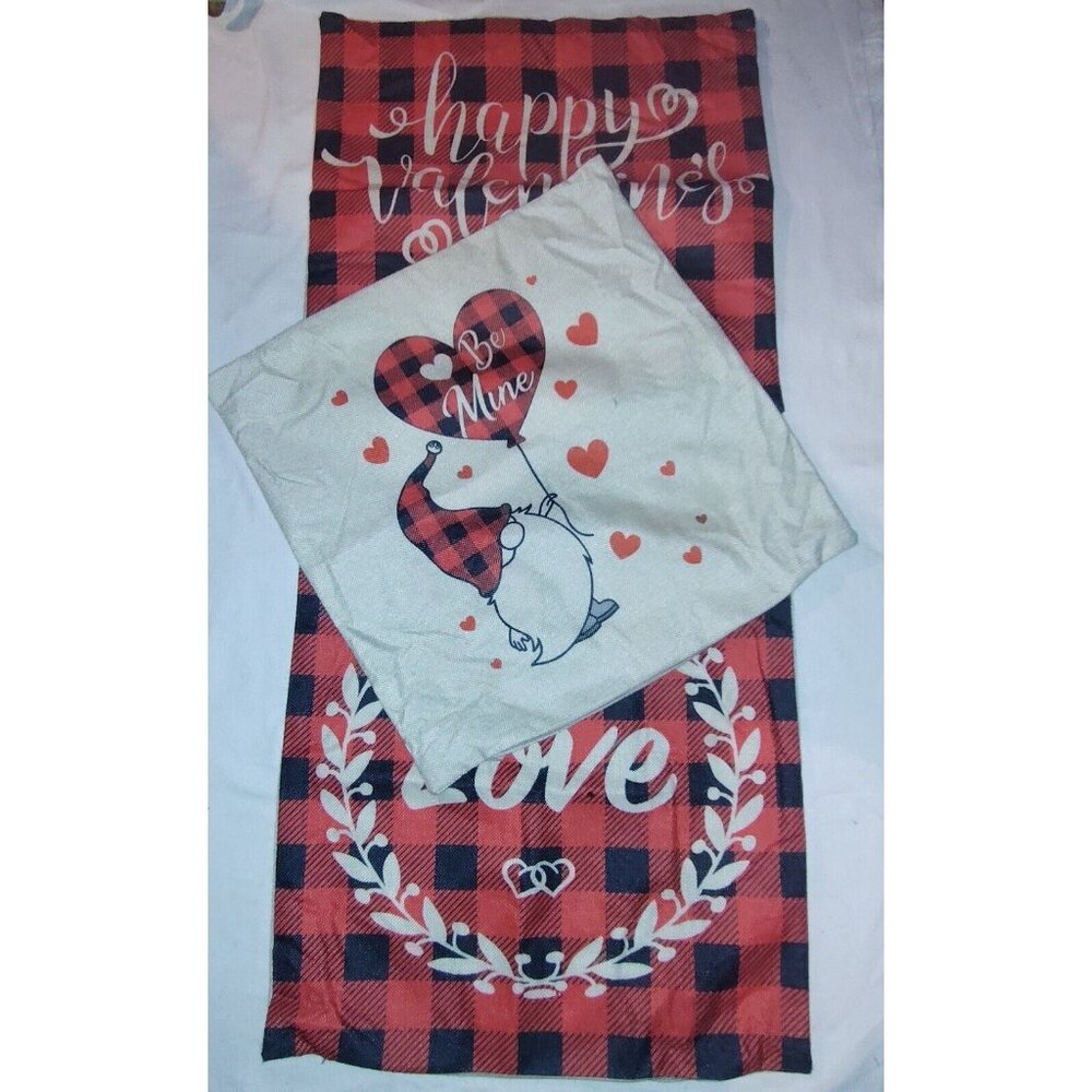 3 Pc Valentine's Day Zipper Red Black Checkered Square Pillow Case Covers Canvas